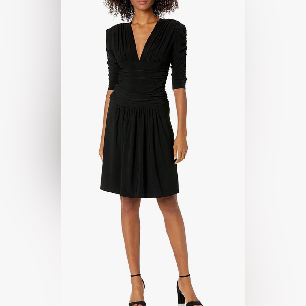 Norma Kamali shirred vneck dress NWOT SM $185